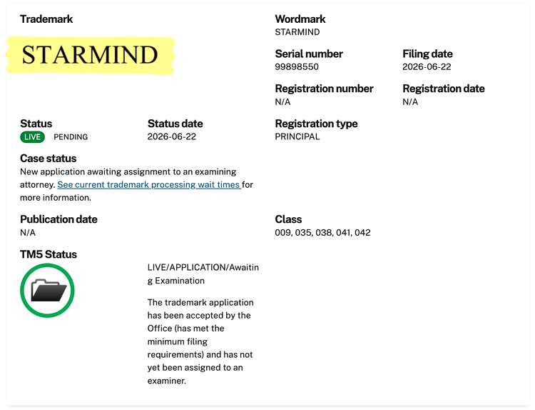 SpaceX Starmind AI satellite constellation trademark