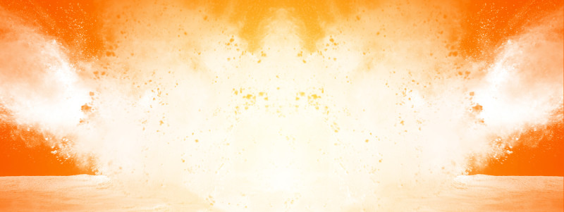 Full frame of forms and textures of an explosion of powder and smoke of color yellow and white on a orange background